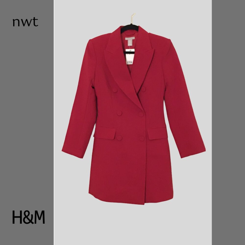 New! NWT H&M Red Tuxedo Blazer Jacket Dress, Sz XS - Picture 4 of 5